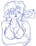  blue_and_white breasts cleavage ears feline female kilika monochrome sketch skidd solo 