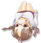  akizuki_ritsuko blood braid brown_eyes brown_hair glasses idolmaster idolmaster_(classic) kawaizumi_pome long_hair lying solo twin_braids 