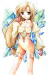  ass bodysuit breasts brown_eyes brown_hair catsuit choker cleavage commentary_request crystal final_fantasy final_fantasy_ix fragran0live garnet_til_alexandros_xvii gloves gradient gradient_background long_hair low-tied_long_hair medium_breasts orange_bodysuit solo traditional_media watercolor_(medium) white_background 