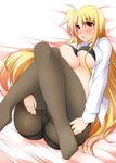  ass blonde_hair blush breasts fate_testarossa large_breasts long_hair lyrical_nanoha mahou_shoujo_lyrical_nanoha_strikers open_mouth panties panties_under_pantyhose pantyhose red_eyes sakura_yuu solo thighband_pantyhose underwear 