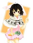  animal_ears barefoot black_hair bunny_ears bunny_tail capelet carrot fushimi_sameta highres inaba_tewi red_eyes solo tail touhou 