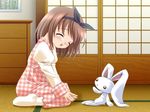  ^_^ blush brown_hair bunny child dress eyes_closed hair_ribbon hairband happy hime_ichiya lowres minamitsukasa_naho muroi_yukiya ribbon short_hair sitting smile stuffed_animal stuffed_bunny stuffed_rabbit stuffed_toy 