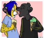 blue_hair cheetah clothing cute eyes_closed feline gay hair holly_massey ice_cream licking male mammal panther shirt tongue 