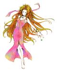  aerith_gainsborough bad_id bad_pixiv_id barefoot bracelet brown_hair choker dress final_fantasy final_fantasy_vii full_body green_eyes hair_ribbon jewelry john_(gallon) long_dress long_hair materia pink_dress ribbon simple_background solo very_long_hair 