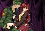  1girl bad_id bad_pixiv_id cardigan couple dandruff dog_tags fatalizer flaky flippy green_hair happy_tree_friends hat hetero military military_uniform pleated_skirt red_hair sitting sitting_on_lap sitting_on_person skirt tears undressing uniform 