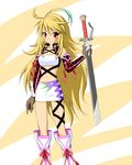  ahoge blonde_hair female gloves long_hair midriff milla_maxwell mira_maxwell navel skirt solo sword tales_of_(series) tales_of_xillia very_long_hair weapon 