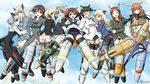  6+girls animal_ears ass black_hair black_legwear black_panties blonde_hair blue_eyes brown_eyes brown_hair charlotte_e_yeager eila_ilmatar_juutilainen erica_hartmann everyone eyepatch francesca_lucchini gertrud_barkhorn green_eyes highres lynette_bishop mecha_musume minamizumi minna-dietlinde_wilcke miyafuji_yoshika multiple_girls orange_hair panties panties_under_pantyhose pantyhose perrine_h_clostermann sakamoto_mio sanya_v_litvyak smile strike_witches striker_unit striped striped_panties tail thighhighs underwear white_legwear world_witches_series yuri 