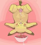  argon_vile balls bowl cum cum_on_self erection male nintendo penis pikachu pok&#233;mon pokemon solo strawberry upside_down video_games 