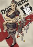  breasts cleavage covered_nipples crowbar dorohedoro earrings ebisu_(dorohedoro) hat horns image_sample jewelry large_breasts md5_mismatch mikoyan multiple_girls muscle noi_(dorohedoro) nurse_cap pixiv_sample red_eyes silver_hair syringe tape thick_thighs thighs 