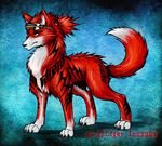  2009 bleach canine claws colored feral goggles liger_inuzuka male ponytail raised_tail red red_eyes renji_abarai simple_background solo standing tail wolf 
