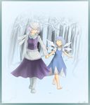  barefoot cirno dress happy holding_hands letty_whiterock multiple_girls nac0n snow touhou winter 