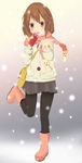  bad_id bad_pixiv_id bag boots brown_eyes brown_hair coat coop_(coupon123) handbag highres hirasawa_yui k-on! pantyhose pencil_case rubber_boots scarf short_hair skirt snow solo 