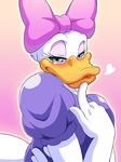  &hearts; &lt;3 aqua_eyes avian beak bird blue_eyes blush daisy_duck disney duck duck_lips duckface hair_ribbon lips looking_at_viewer ribbons solo 