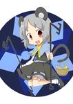  :d absurdres animal_ears basket bloomers capelet cheese chibi circle dowsing_rod food grey_hair highres jewelry looking_at_viewer mary_janes mouse mouse_ears mouse_tail nazrin open_mouth pendant red_eyes shoes short_hair smile solo tail touhou underwear yamabuki_(yusuraume) 