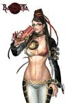  bayonetta bayonetta_(character) bikini_top black_hair breasts cleavage crop_top curvy dy eyeshadow gun jewelry large_breasts lips makeup mole mole_under_mouth pants solo vest weapon 