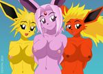  breasts devonn eeveelution espeon female flareon jolteon nintendo nipples pok&#233;mon pok&#233;morph pokemon video_games 