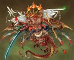  armor dragon male morning_star multiple_arms polearm scalie solo spear sword unknown_artist weapon wings 