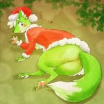  blush butt canine christmas clothed clothing female feral fox hair half-dressed hindpaw holidays mammal melonleaf open_mouth paws pose santa solo tail white_hair xmas 