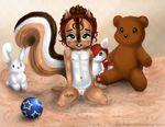  brown_hair cub female flat_chested hair jader mammal nipples nude pussy rodent solo squirrel teddy_bear young 