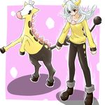  cosplay duo equine female feral girafarig giraffe hair human long_hair mammal nintendo pants pok&#233;mon pok&#233;mon_trainer pok&eacute;mon ranphafranboise shoes tail video_games white_hair 