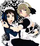  arashiyama_hotori black_hair blonde_hair blue_eyes brown_eyes kazuki_(artist) kon_futaba maid maid_headdress multiple_girls short_hair soredemo_machi_wa_mawatteiru 