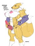  animal_genitalia balls big_breasts breasts canine canine_penis dickgirl digimon dmitrys erection fox gloves huge_breasts huge_penis intersex knot mammal muscles nipples nude penis plain_background precum renamon solo standing white_background 