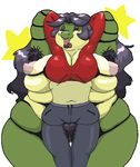  armpit_hair breasts female lizard looking_at_viewer morbidly_obese nipples open_mouth pubic_hair scalie solo thunder_thighs tongue urikire 