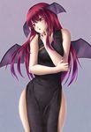  bad_id bad_pixiv_id bat_wings black_nails china_dress chinese_clothes dress head_wings koakuma long_hair mochi.f nail_polish red_eyes red_hair side_slit solo standing touhou wide_hips wings 