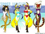  4:3 beach breasts canine elle feline female fox group kitsune_netsuki leopard mammal seaside summer swimsuit tiger wallpaper 