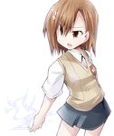  bibi brown_eyes brown_hair electricity flower hair_flower hair_ornament misaka_mikoto school_uniform short_hair solo sweater_vest to_aru_kagaku_no_railgun to_aru_majutsu_no_index 