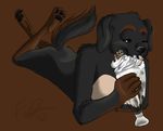  abstract_background aysu aysu_(mr_chocolate) aysu_(mrchocolate) beverage black black_fur brown brown_background brown_fur canine chromatic_background colored_background cookie eating female fur fuzzbucket lying mammal milkshake nude on_front plain_background solo straw 