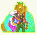  belt_buckle caprine drugs feline fur green_eyes hat jeans jewelry joint lion male mammal marijuana pigtails plain_background purple_eyes sheep skinny_jeans smile tomhoshino white white_background white_fur 