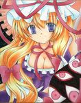  blonde_hair breasts cleavage dress hat kazra large_breasts long_hair purple_eyes shikishi solo touhou traditional_media yakumo_yukari 