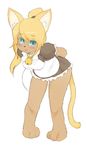  blonde_hair blue_eyes blush breasts c1a0 cat collar feline female hair looking_at_viewer maid maid_uniform mammal plain_background solo standing white_background 