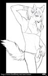  bikini black_and_white boykini canine clothed clothing crossdressing facial_piercing hair line_art lip_piercing long_hair male mammal monochrome navel nipples omari penis piercing plain_background skimpy solo swimsuit white_background 