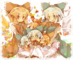  achi_cirno alternate_color alternate_element bad_id bad_pixiv_id bell blue_eyes blue_hair bow candle child cirno fire hair_bow masirosu multiple_girls multiple_persona red_eyes red_hair short_hair touhou wings 