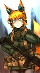  animal_ears bad_id bad_pixiv_id battle_rifle blonde_hair blue_eyes earmuffs extra_ears firefox gloves gun highres holding holding_gun holding_weapon load_bearing_vest m14 m39_emr military military_operator original os-tan personification rifle short_hair sigama solo tail trigger_discipline weapon 