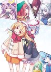  bad_id bad_pixiv_id blonde_hair blue_eyes blue_hair book braid casual chonbo_(artist) cirno coat contemporary daiyousei flandre_scarlet green_hair holding_hands hong_meiling izayoi_sakuya maid_headdress multiple_girls patchouli_knowledge purple_eyes purple_hair red_eyes red_hair remilia_scarlet scarf siblings sisters the_embodiment_of_scarlet_devil touhou twin_braids wings yellow_eyes 