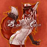  album_cover bandage black_hair bottomless canine caption colored cover crossdressing dreadlocks facial_hair fox goatee hair happy_face licking_lips male nurse psurg renard solo stickers sticking_plaster syringe tail 