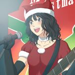  amagami guitar hat instrument microphone microphone_stand santa_costume santa_hat solo tanamachi_kaoru toki_(tokihakashi) 