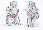  hippo male mammal nipples overweight plain_background rhino rhinoceros speedo swimsuit towel underwear unknown_artist white_background 