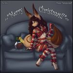  canine coca_cola couple cute darkduck64 duck elfane female fennec flat_chest fox gift_wrapped halo kix kululu-xiao multiple_eyes product_placement sitting sofa tail three_eyes xmas 