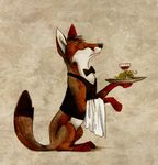  2010 bow_tie canine culpeofox digitigrade eyes_closed feral fox glass grapes male plate solo tail towel waiter whiskers wine 