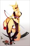  ball breasts canine chain death_(personification) ear_piercing earring female flower fox nipples piercing pussy scythe solo standing vivin&#039;td weapon 