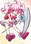  amanagi_seiji backpack bad_id bad_pixiv_id bag blue_eyes boots bow fang hoshikuzu_witch_meruru long_hair magical_girl meruru_(oreimo) one_eye_closed pink_bow pink_footwear pink_hair scythe solo twintails 