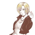  aya_brea blonde_hair female gomatsun green_eyes jacket pale_color parasite_eve parasite_eve_ii shirt short_hair simple_background solo white_background white_shirt 