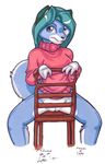  blue_eyes bottomless canine chair cute dog female green_hair husky joshua_frinkle morgan pussy sitting solo 