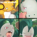  chikorita comic dialog fellatio female insomniacovrlrd male nintendo oral oral_sex penis pok&#233;mon pokemon raichu sex springtime_desperation straight text tom_smith video_games 