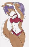  2010 bra canine crossed_legs eyes_closed female neomi panties purple_hair smile solo tail underwear wolf 