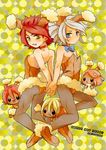  2boys afuro_terumi animal_ears blonde_hair blue_eyes blush buneary bunny_ears bunny_tail bunnysuit child crossdress crossdressing crossover english fang fishnets hasuike_an inazuma_eleven inazuma_eleven_(series) kiyama_hiroto multiple_boys nagumo_haruya new_year nipples pantyhose pink_hair pixiv_thumbnail pokemon red_hair resized short_hair shota smile suzuno_fuusuke tail trap white_hair yellow_eyes 